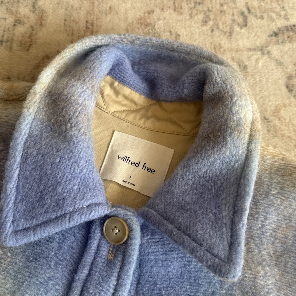 Wilfred ganna shirt jacket L Blue and Beige Wool-Blend Shacket - Picture 4 of 5